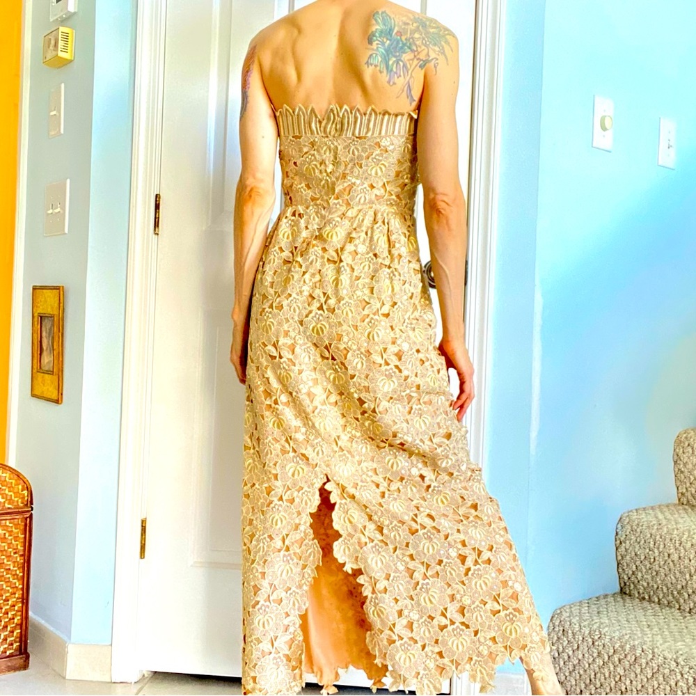 Handmade Design Champagne Lace Strapless Sparkle Gown. - Picture 4 of 9